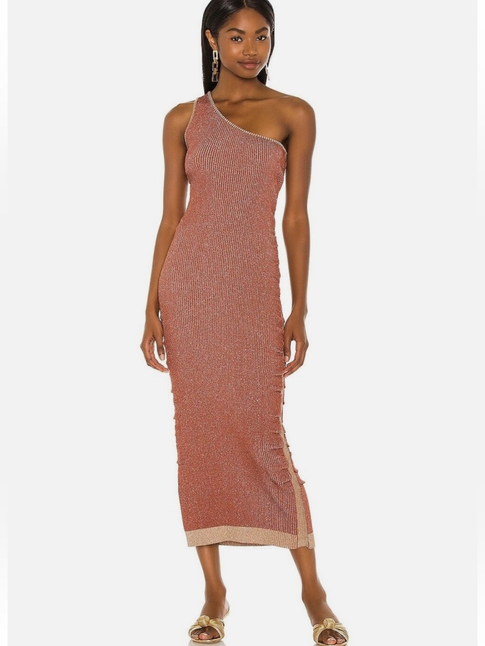 SUBOO Leah One Shoulder Ribbed Midi Dress M